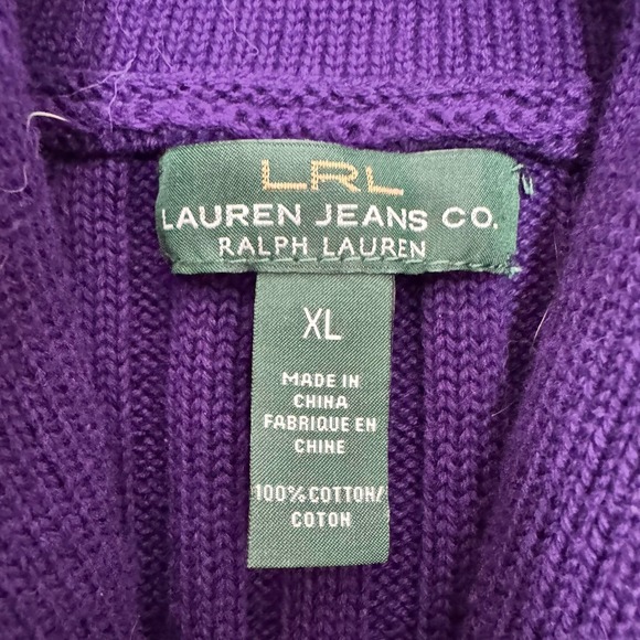 LRL‎ Ralph Lauren Pullover Sweater Purple Thick Knit Cotton XL Cozy Sustainable - Picture 5 of 5